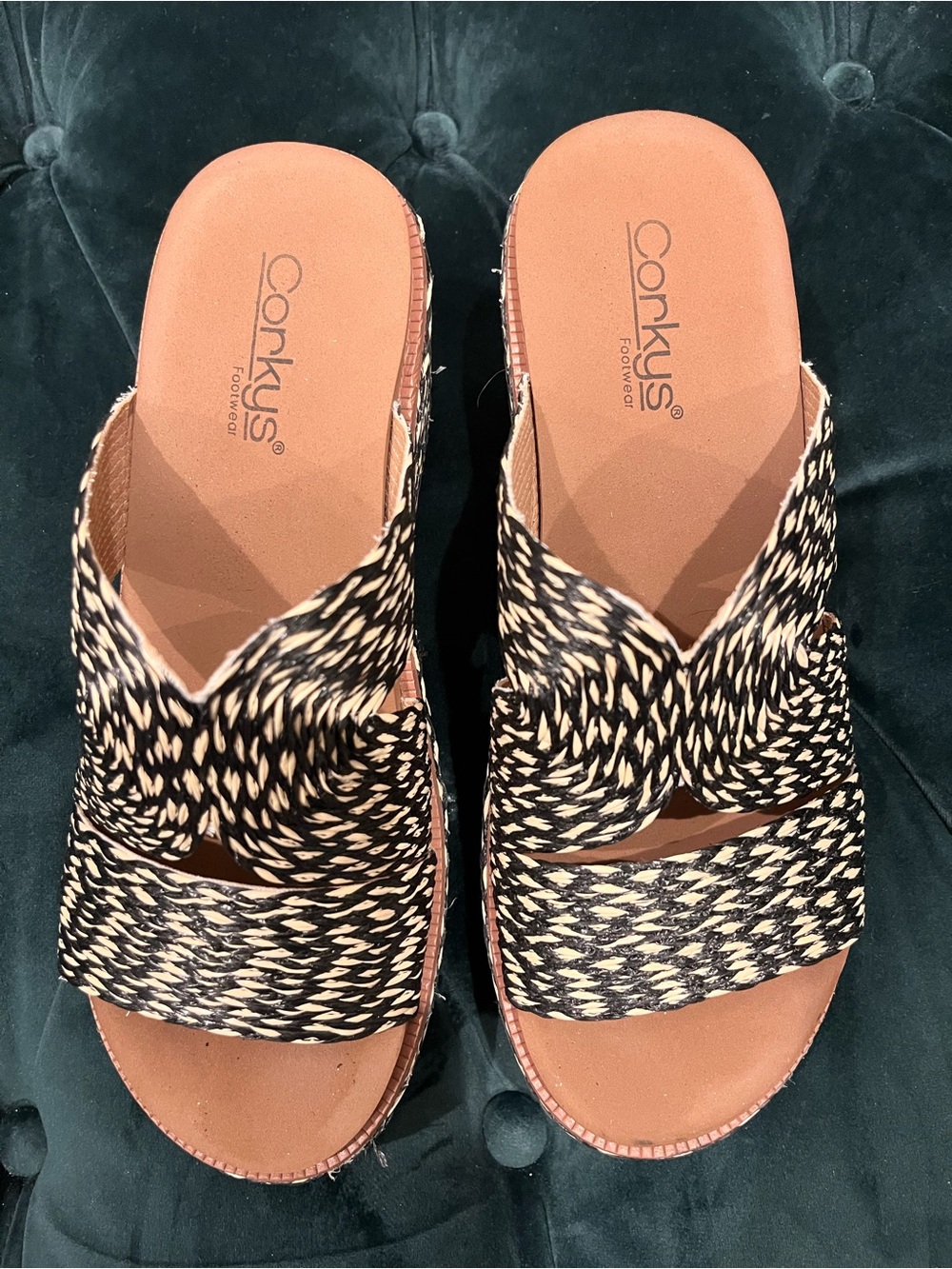 Corkys Black & Cream Woven Slide Mules